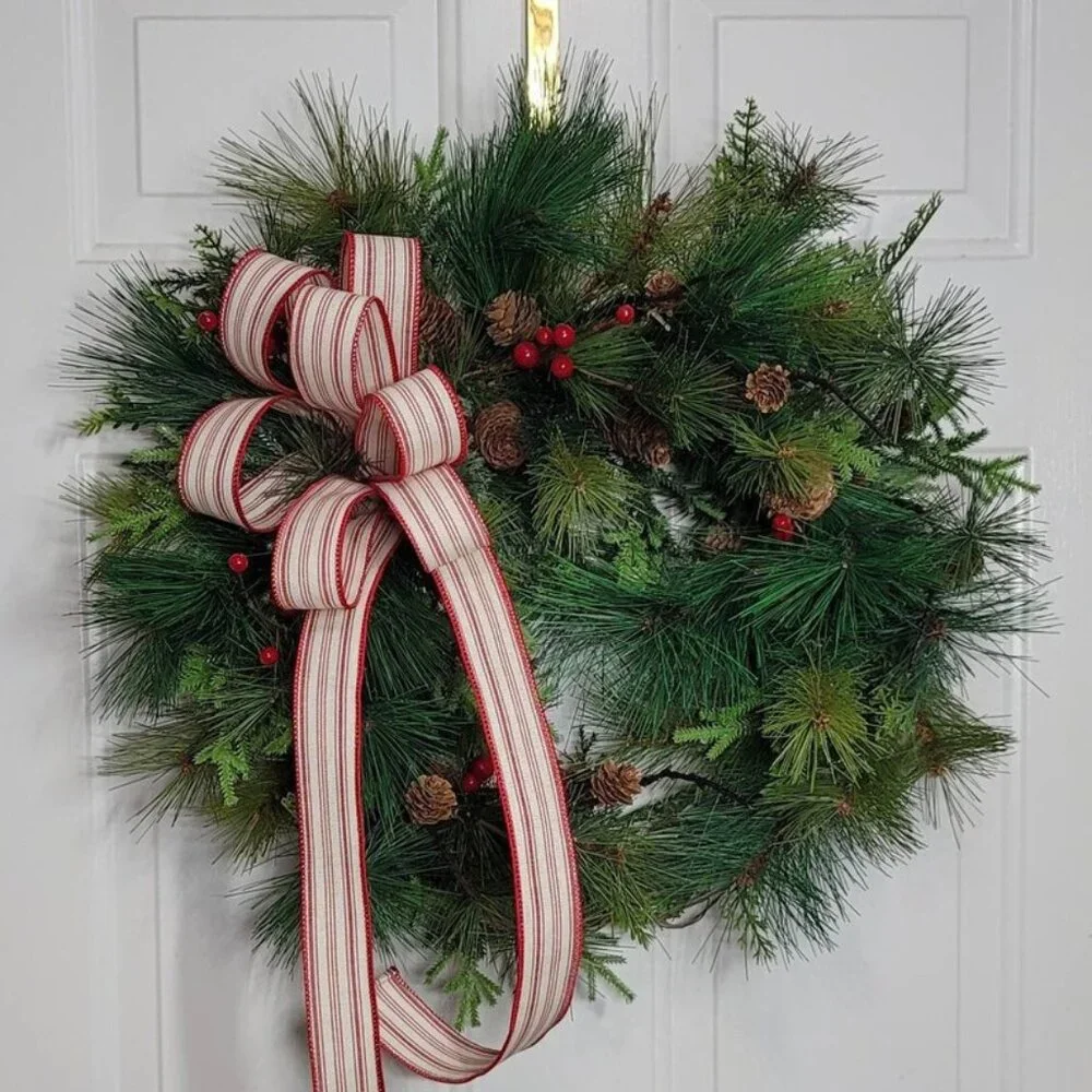 Mixed Pines Winter Wreath, Winter Season Red Berry Pine Farmhouse Rustic Wreath